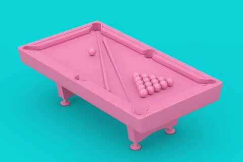 Pink Pool Billiard Table with Balls Set and Cues as Duotone Style. 3d Renderi Stock Illustration