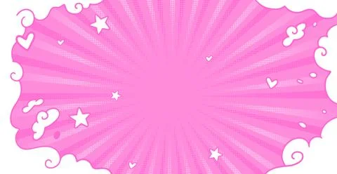 Pink pop art background with rays and clouds Stock Illustration