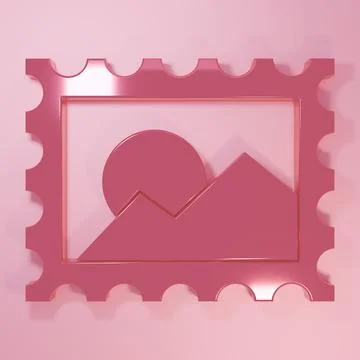 Pink Postal stamp icon isolated on pink background. Minimalism concept. 3D .. Illustrazione stock