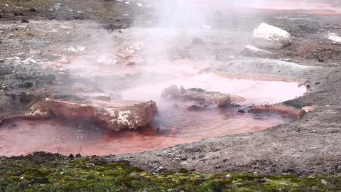Pink Pot Hot Spring is Steaming in Yellowstone National Park Footage Stock Footage 96145290