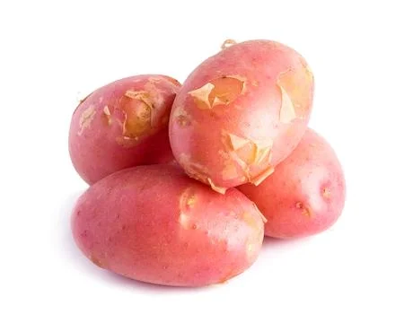 Pink potatoes on white background Stock Photos