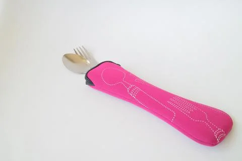 Pink pouch for spoon and fork Stock Photos
