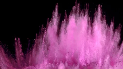 Pink powder explosion in slow motion movement from left engulfing screen 動画素材 122449746