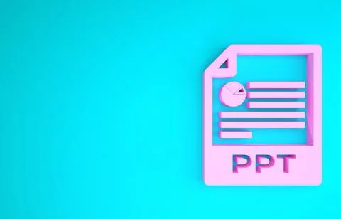 Pink PPT file document. Download ppt button icon isolated on blue background. 스톡 일러스트