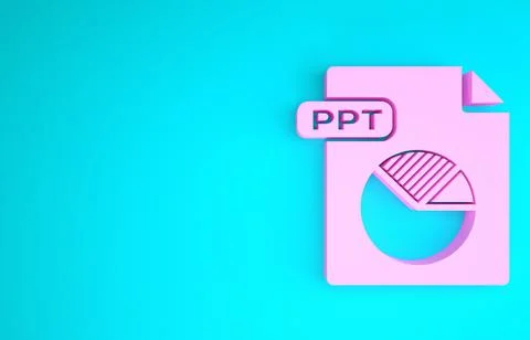 Pink PPT file document. Download ppt button icon isolated on blue background. Illustrazione stock