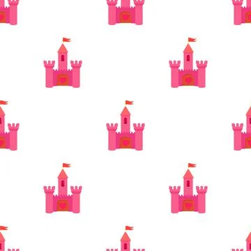 Pink princess castle pattern seamless vector Stock Illustration