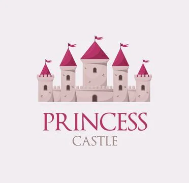 Pink princess medieval vector castle. Cartoon fairy tale castle tower icon Stock Illustration
