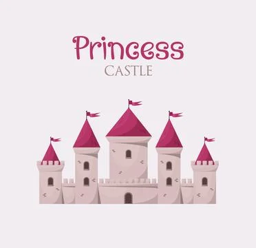 Pink princess medieval vector castle. Cartoon fairy tale castle tower icon Stock Illustration