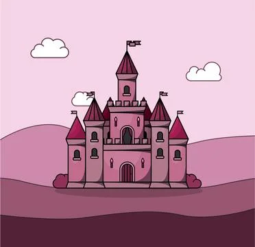 Pink princess medieval vector castle. Cartoon fairy tale castle tower icon Stock Illustration