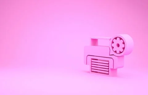 Pink Printer and gear icon isolated on pink background. Adjusting app, servic 스톡 일러스트