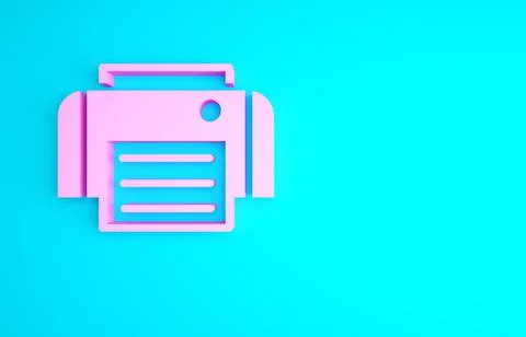 Pink Printer icon isolated on blue background. Minimalism concept. 3d illustr Illustrazione stock
