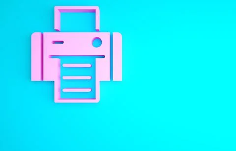 Pink Printer icon isolated on blue background. Minimalism concept. 3d illustr Illustrazione stock