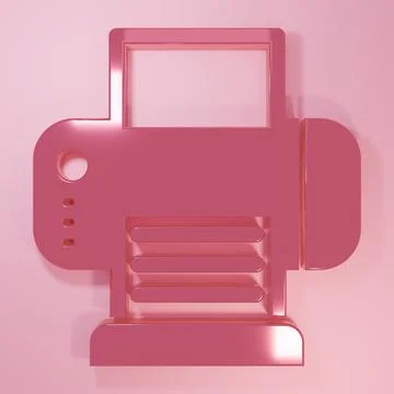 Pink Printer icon isolated on pink background. Minimalism concept. 3D rende.. 库存插图