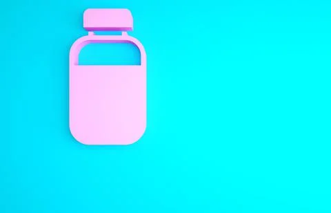Pink Printer ink bottle icon isolated on blue background. Minimalism concept. Stock Illustration