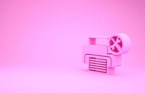 Pink Printer with screwdriver and wrench icon isolated on pink background. Ad 스톡 일러스트
