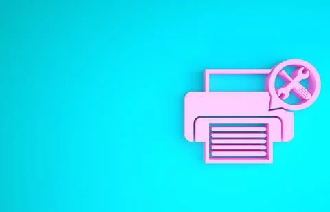 Pink Printer with screwdriver and wrench icon isolated on blue background. Ad Stock Illustration