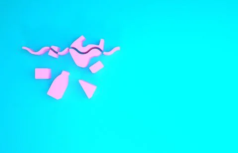 Pink The problem of pollution of the ocean icon isolated on blue background.  Illustrazione stock