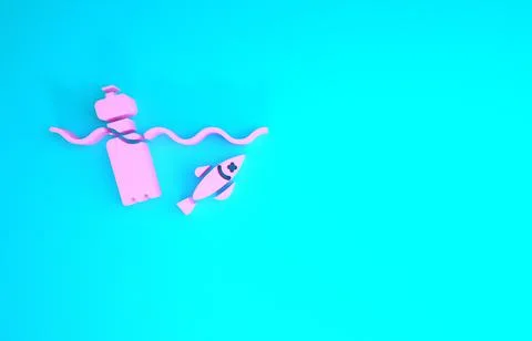 Pink The problem of pollution of the ocean icon isolated on blue background.  Illustrazione stock