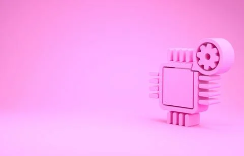 Pink Processor and gear icon isolated on pink background. CPU, chip service c Stockillustratie