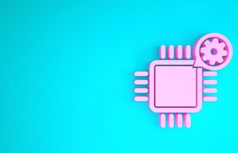 Pink Processor and gear icon isolated on blue background. CPU, chip service c Stock Illustration
