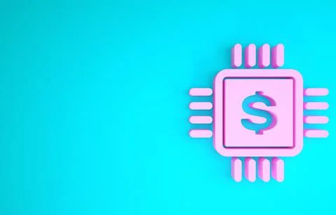 Pink Processor chip with dollar icon isolated on blue background. CPU and a d Stock Illustration
