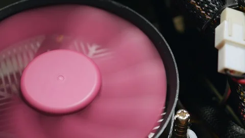 Pink, processor, cooler, fan, motherboard, spinning, computer, case, air, airflo Stock Footage 127501958