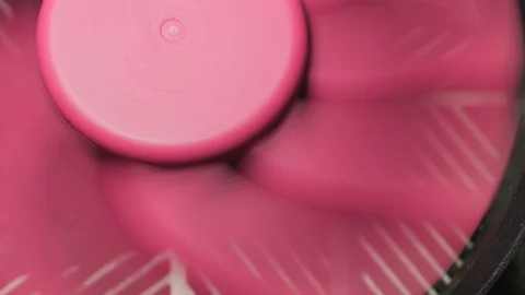 The Pink Processor Cooler On The Motherboard Is Spinning And Stop In Computer Ca Stock Footage 128189098