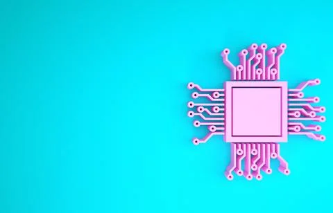 Pink Processor icon isolated on blue background. CPU, central processing unit イラスト素材
