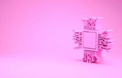Pink Processor icon isolated on pink background. CPU, central processing unit イラスト素材