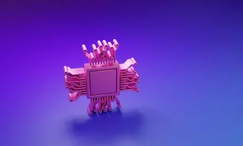 Pink Processor icon isolated on purple-blue background. CPU, central proces.. 库存照片