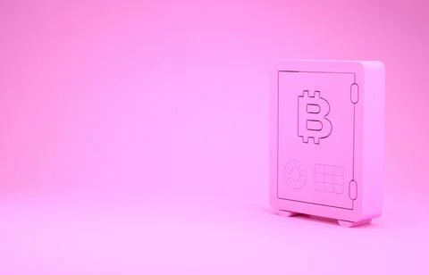 Pink Proof of stake icon isolated on pink background. Cryptocurrency economy  库存插图