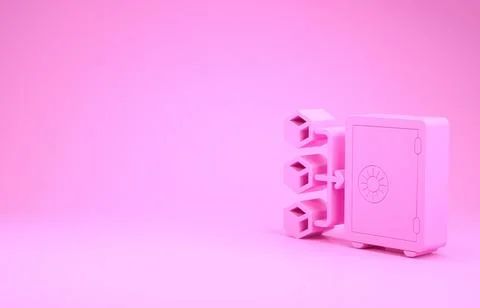 Pink Proof of stake icon isolated on pink background. Cryptocurrency economy  스톡 일러스트