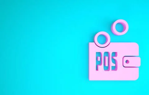 Pink Proof of stake icon isolated on blue background. Cryptocurrency economy  스톡 일러스트