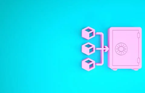 Pink Proof of stake icon isolated on blue background. Cryptocurrency economy  스톡 일러스트