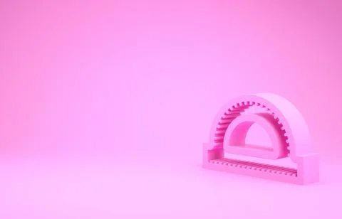 Pink Protractor grid for measuring degrees icon isolated on pink background.  Stock Illustration