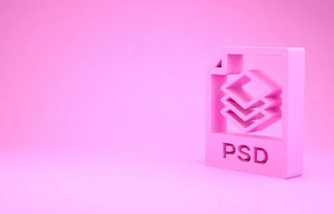 Pink PSD file document. Download psd button icon isolated on pink background. Illustrazione stock