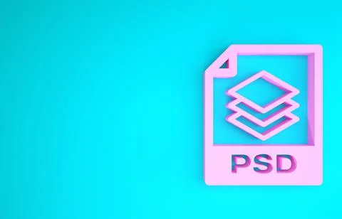 Pink PSD file document. Download psd button icon isolated on blue background. 스톡 일러스트