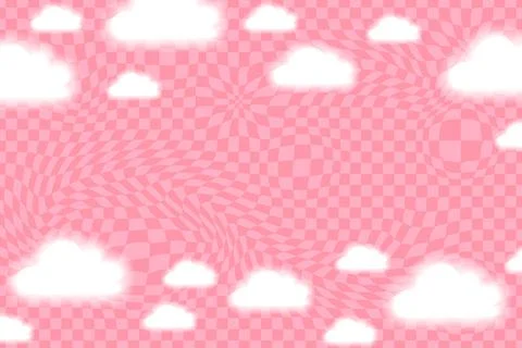 Pink psychedelic chequered background with white aura clouds. Stock Illustration