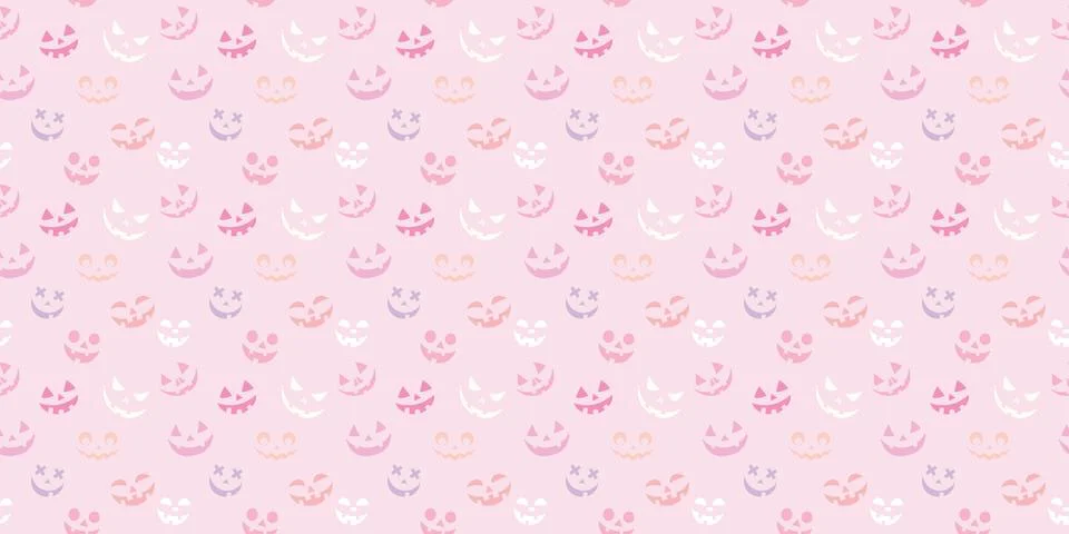 Pink pumpkin faces seamless repeat pattern vector background 스톡 일러스트