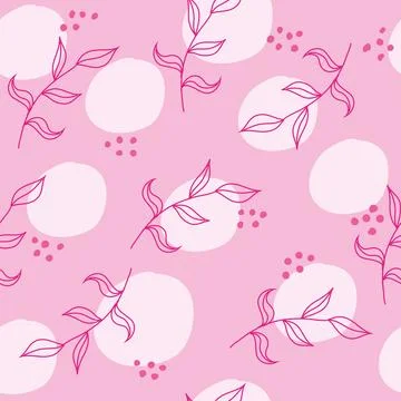 Pink puppet pattern with delicate twigs and circles. 스톡 일러스트
