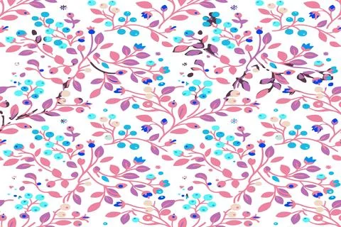Pink Purple Floral Pattern with Blue Flowers Stock Illustration