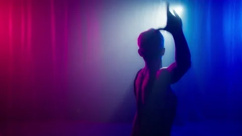 Pink purple lighting in studio art fashion shooting Silhouette of sensual model Stock-Footage 236445225