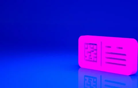Pink QR code ticket train icon isolated on blue background. Minimalism concep 스톡 일러스트