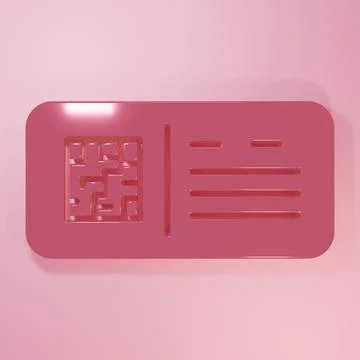 Pink QR code ticket train icon isolated on pink background. Minimalism conc.. Stockillustratie