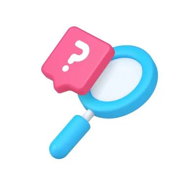 Pink question mark and blue magnifying glass representing curiosity, explorat Stock Illustration