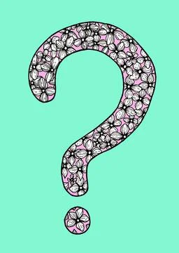 Pink question mark filled with flowers on a turquoise background illustration Stock Illustration