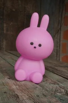 Pink rabbit, isolate, festive easter rabbit. Selective focus Stock Photos