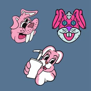 Pink rabbit pack design style cute and unique design for clothing needs Stock Illustration