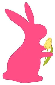 A pink rabbit with a yellow tulip. vector illustration for the Happy Easter Stock Illustration