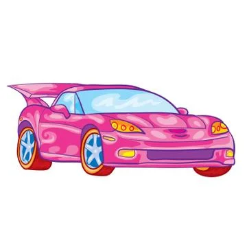 Pink racing car with driver inside, toy, isolated object on a white backgroun Stock Illustration